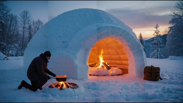 Man Builds the WARMEST IGLOO Survival Shelter Ever!