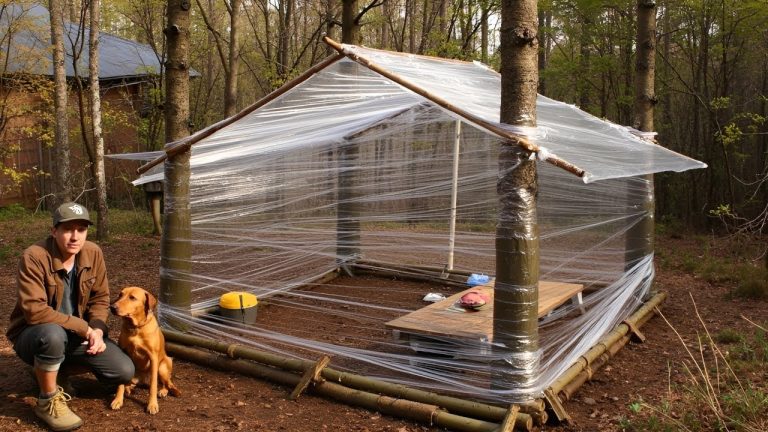 Man Builds INSANE Bushcraft Shelter from PLASTIC WRAP! @BushcraftAdventure