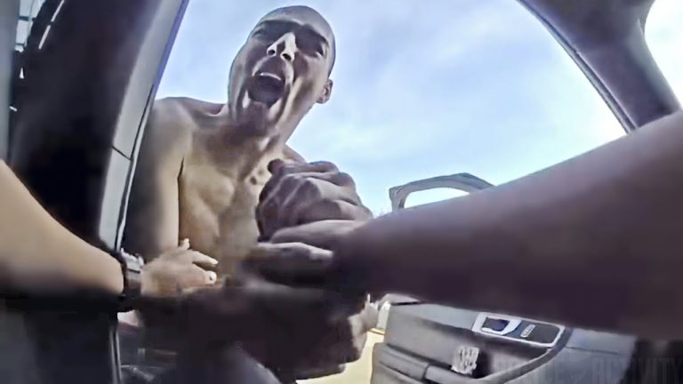 Shirtless Suspect Steals Gun From Female Cop